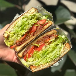 B.L.T with shredded lettuce and tomato on white toast